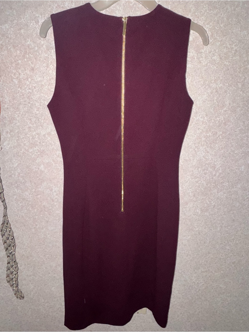 Calvin Klein Sleeveless Wine Midi Dress with Gold Back Zip